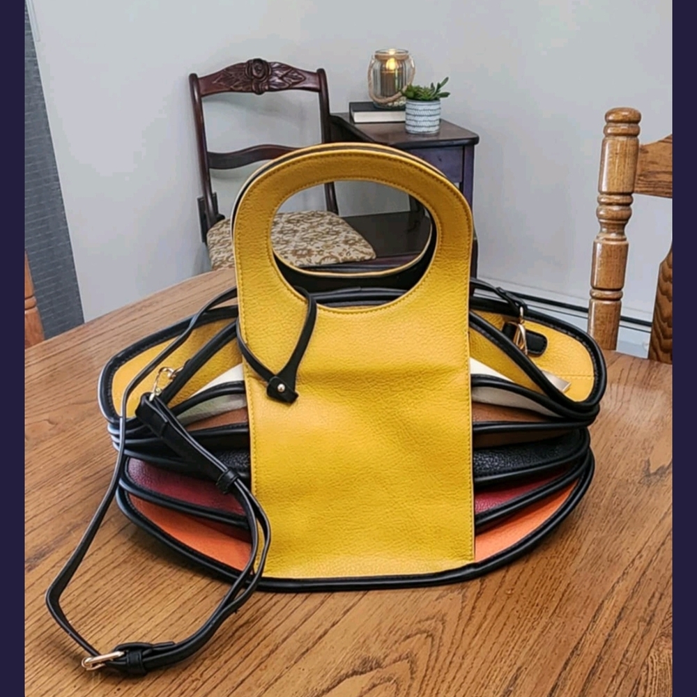 Unique Yellow and Black Colorful Handbag With Shoulder Strap EUC